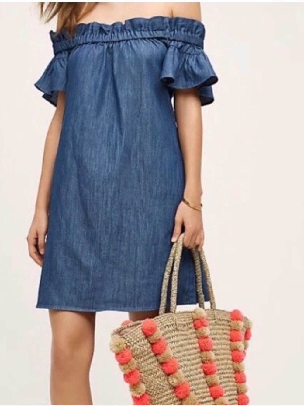 Corey Lynn Calter Chambray Off The Shoulder Dress Cotton Size Small